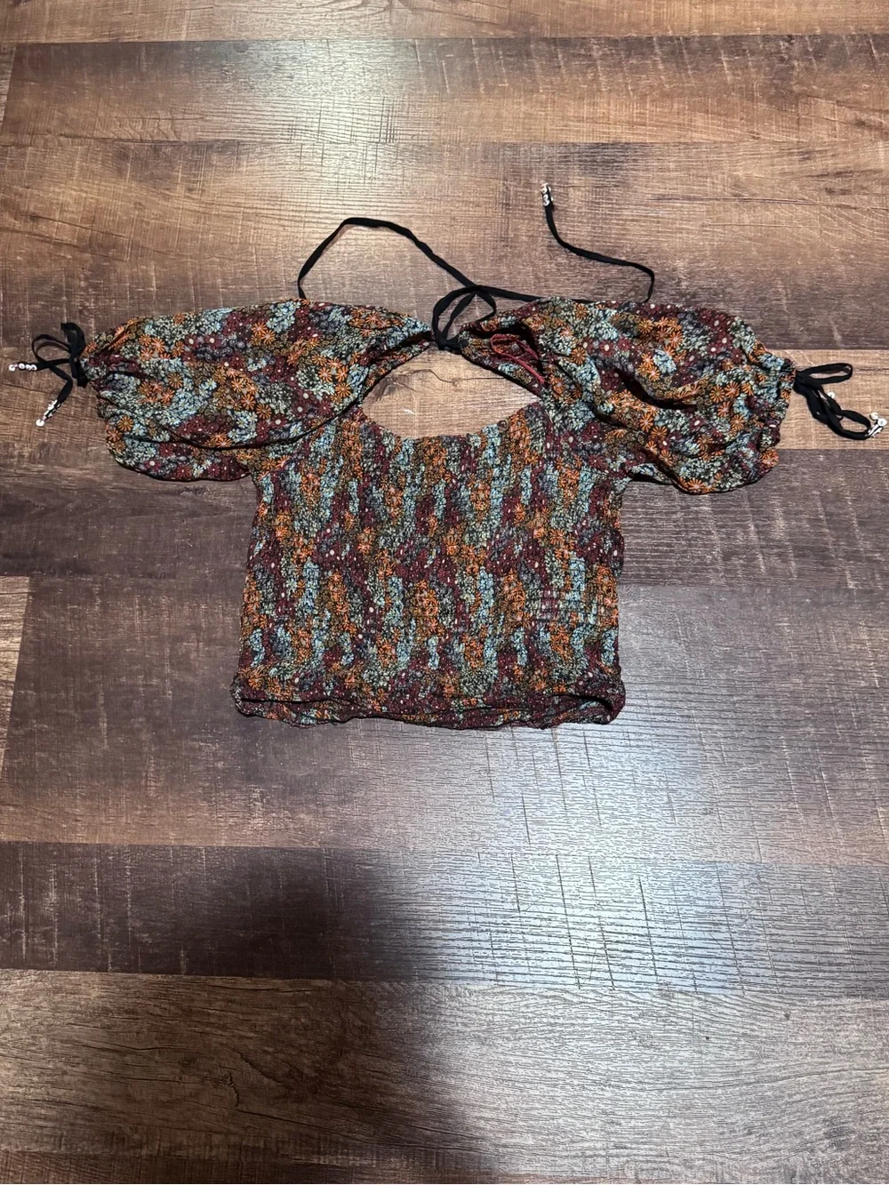 Free People Back On Top Floral Smocked Top NWOT S